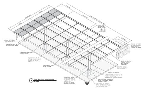 Isometric drawing of a T-cantilever carport system